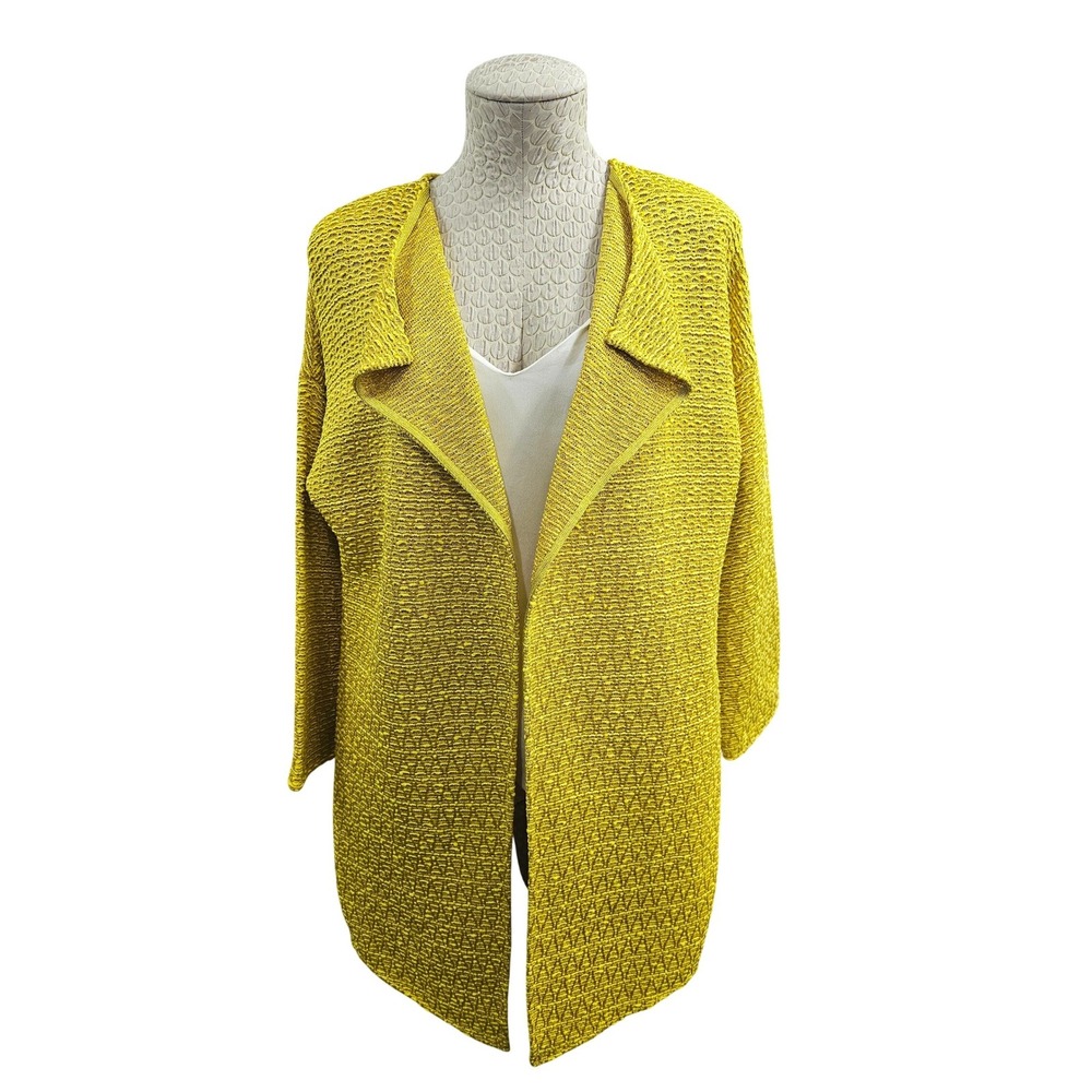 ST. JOHN Yellow Textured Knit Open Front Cardigan Jacket Blazer Knit Sweater M